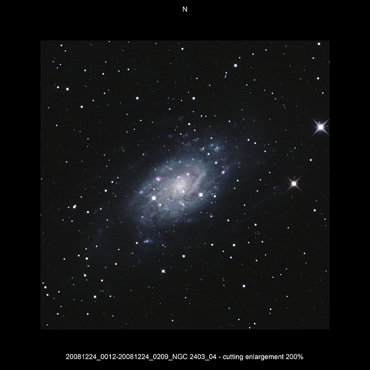 20081224_0012-20081224_0209_NGC 2403_04 - cutting enlargement 200pc.JPG -  Cam Newton d 309,5 / af 1623 & Coma Corrector CANON-EOS5D (AFC-Filter) 1000 ASA no add. filter 10 light-frames 360s, auto dark, 5 flat, 10 bias Guidemaster, DSS, Canon-RAW-Image, Adobe-PS-CS3  